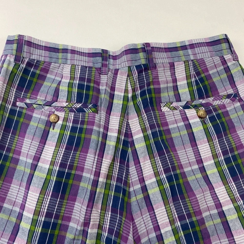 VTG Greg Norman Purple Blue Multicolor Plaid Pleated‎ Shorts Size 34 100% Cotton